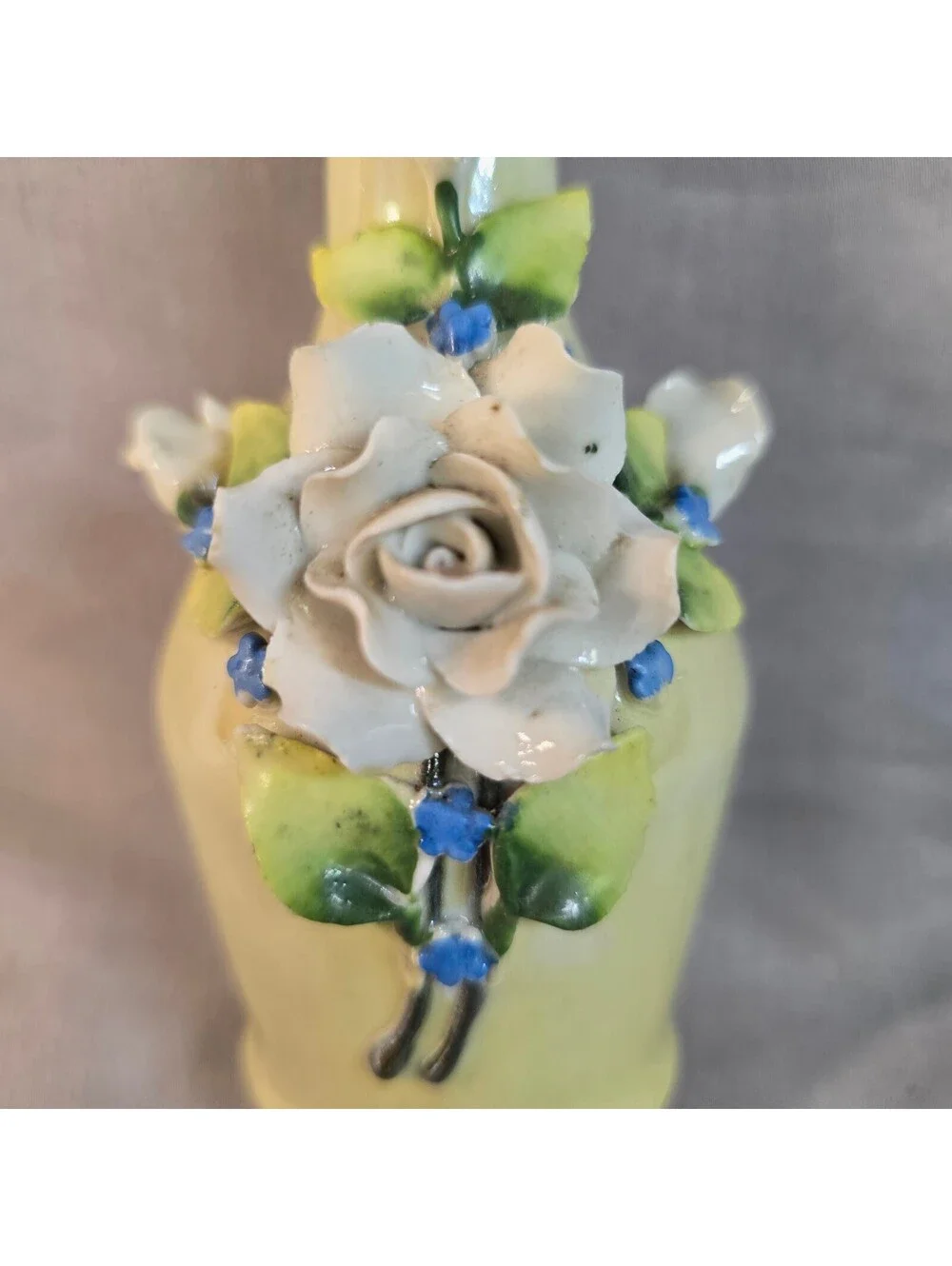 Antique German Elfinware Porcelain Bud Vase Applied 3 Dimensial Roses 8.5